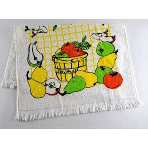 Vintage Kitchen Towel Cloth NEW NOS Fruit In Basket Yellow Green Retro Loop Yarn